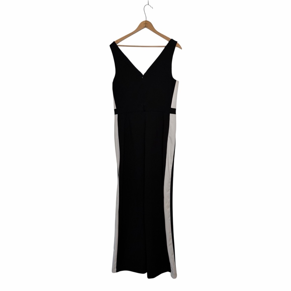 Donna Morgan Black Sleeveless V-neck White Stripe Sides Jumpsuit Size 12 - Picture 6 of 11